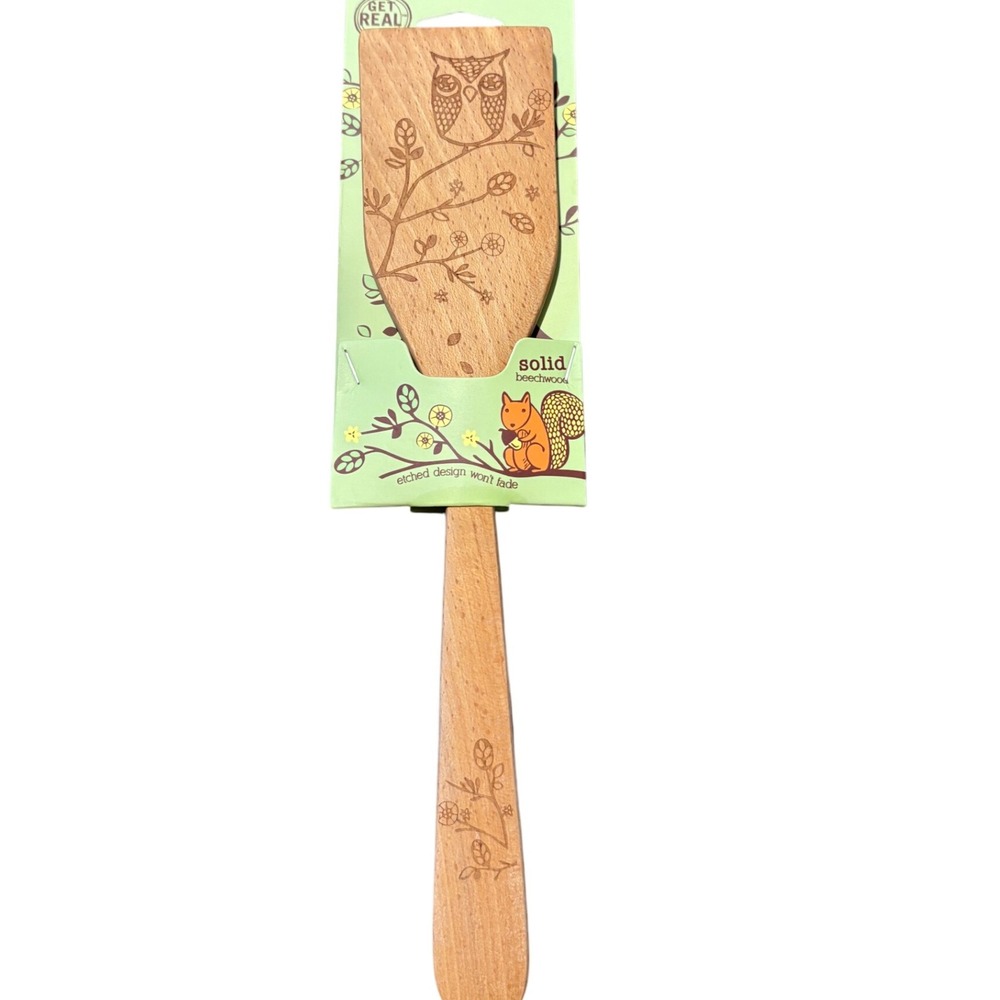Talisman Designs Solid Beechwood Turner Spatula Owl Etched Wood Kitchen Decor‎